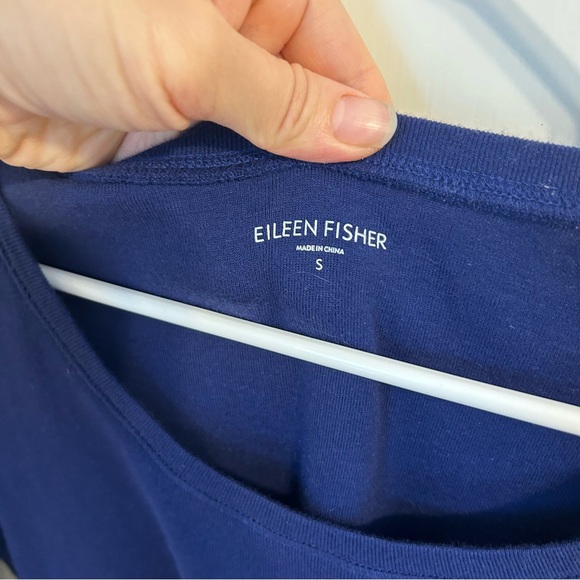 Eileen Fisher Long Sleeve Tee Shirt Indigo Blue Scoop Neck Organic Cotton Small - Picture 4 of 6